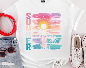 Summer Shirt, Tropical Sunset Summer Shirt, Summer Tshirt, Palm Beach Shirt, Shirt Hot Summer, Palm Tree Tshirt, Holiday Tee, Beach Shirt