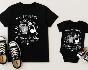 Custom First Father&#39;s Day Shirt with Baby Bodysuit, Daddy Shirt, Gift for New Dad, Dad Gift Idea, Father&#39;s Day Shirt,  Gift for Dad