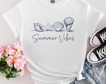 Summer Vibes Shirt, Beach Shell Shirt, Ocean Vibe Tee, Coastal Summer Shirt, Cute Summer Shirt, Seashell Shirt, Vacation Tee, Ocean Vibe Tee