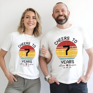 Cheers to 7 Years Shirt, 7th Anniversary Gift for Couple, Matching Wedding Shirt, Custom Date Tee, Marriage Shirt for Him and Her