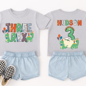 Dinosaur Birthday Boy Shirt, Three Rex Birthday Shirt, Custom Name and Age Tee, Kids Birthday Outfit, Dinosaur Family Birthday Shirts