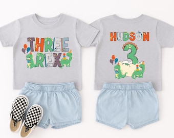 Dinosaur Birthday Boy Shirt, Three Rex Birthday Shirt, Custom Name and Age Tee, Kids Birthday Outfit, Dinosaur Family Birthday Shirts
