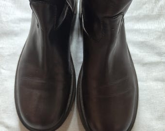 Vintage Accessoire Detente bruine leren rijlaarzen, hoge kniehoge combatlaarzen met veters, Franse designer motorlaarzen, maat 40.