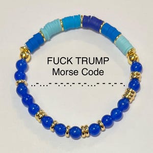FUCK TRUMP MORSE Code w/ Blue Agate Beads - Custom Friendship Bracelet - Handmade Jewelry - Men Women - Reject Project 2025 - Reject Fascism