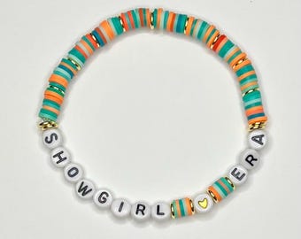 SHOWGIRL ERA - The Life of a Showgirl -  Custom Handmade Friendship Bracelet - Orange and Mint Green - Swiftie Gift - Easter Egg