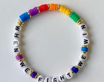 WHEN we FIGHT We Win - Blue Wave with Gold  Friendship Bracelet  - Colorful Handmade Political Jewelry - Vote Harris-Walz