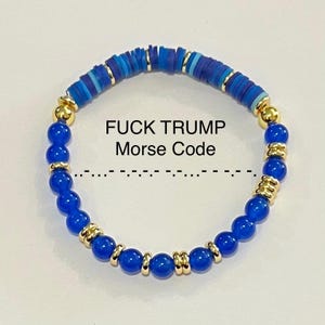 FUCK tRUMP MORSE Code BW Blue Agate Beads - Custom Friendship Bracelet - Handmade Jewelry - Men Women - Reject Project 2025 - Reject Fascism