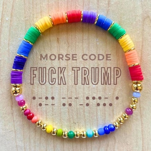 FUCK TRUMP MORSE Code Rainbow - Custom Friendship Bracelet - Handmade Jewelry - Vote Blue - Reject Project 2025 - Not My President