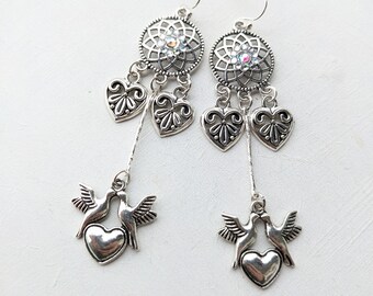 Chandelier Earrings,Dreamcatcher,Dove,Rhinestones Flower,Heart,Love Spell,Witch,Gifts for Her,Nature,VividColors