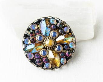 Vintage Brooch,Antique,Yellow,Rhinestone,Flower,Pin,Fall,Autumn,Winter,Christmas,blue,Purple,fuchsia,Rainbow,One of a kind,VividColors