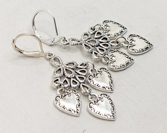 Earrings, Vintage, Valentines Day, Bride, Heart, Key, Wedding, Silver, Romantic, Bridesmaids, VividColors