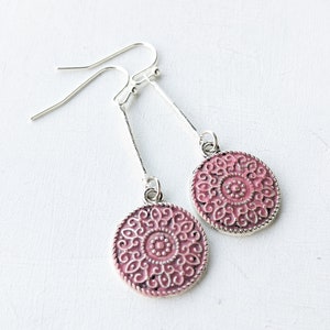 Earrings Vintage Bohemian Boho Antique Bridal Wedding Flower Silver Rose Pink VividColors