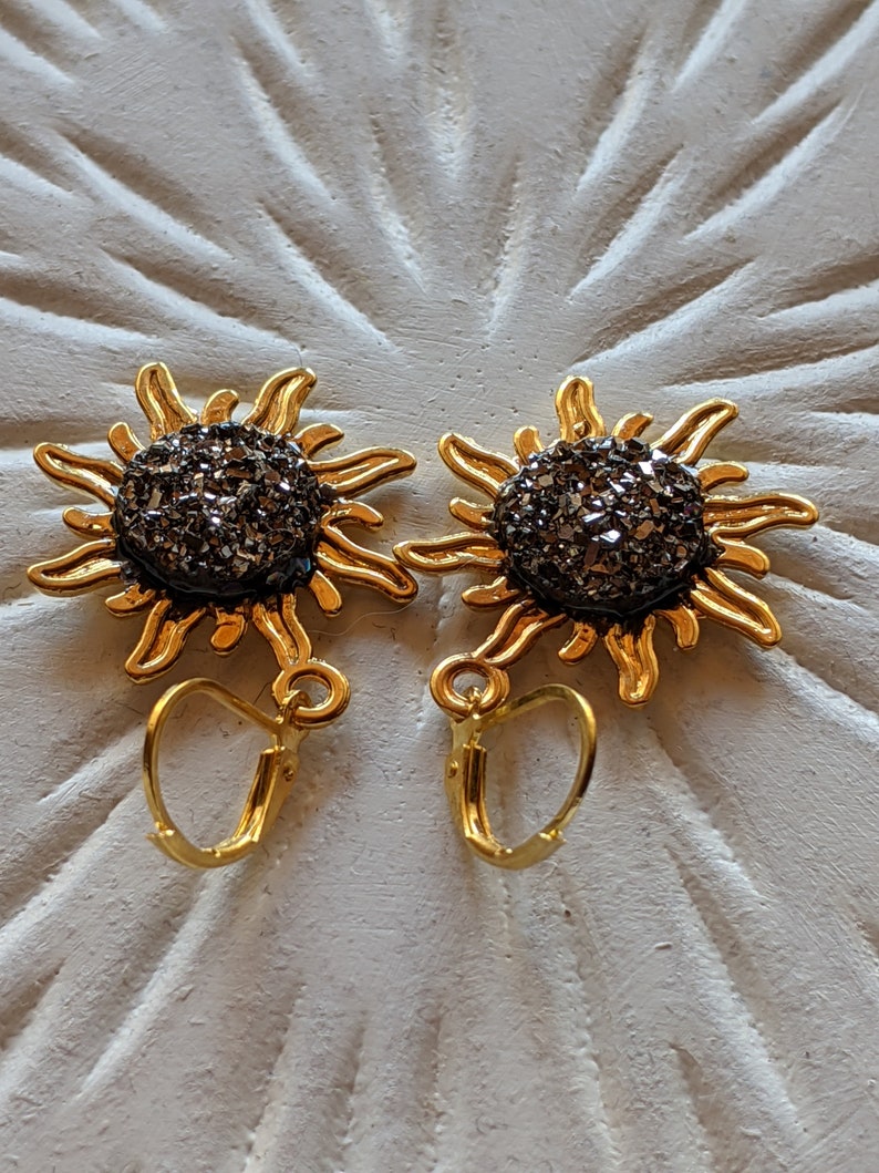 Vintage Earrings Spiritual Golden Sun VividColors Gold Energy Jewelry Reiki Yoga Good Luck Charm Alchemy Eclipse