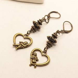 Grappige barokke engel oorbellen vintage antiek patina brons Boho chic bloem hart charme Valentijnsdag kerstcadeau VividColors