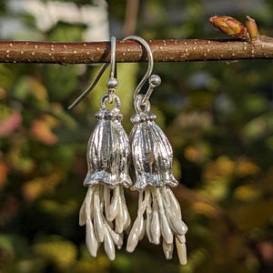 Earrings Bridal, Vintage, statement, Wedding, Prom, Bell, Flower, Bride, Silver, White, Romantic, Bridesmaids, VividColors
