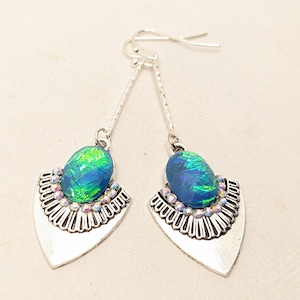 Earrings, Vintage, Bohemian, Silver, Blue, Antique, Valentines, Bride, Bridal, Wedding, Flower, Rhinestone, VividColors