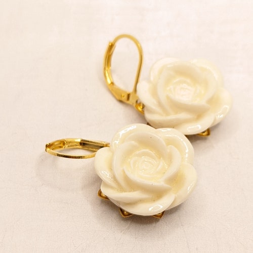 Earrings, Vintage Bohemian, Barock, Wedding, shops Gold, Rose, White, Romantic, Flower, VividColors