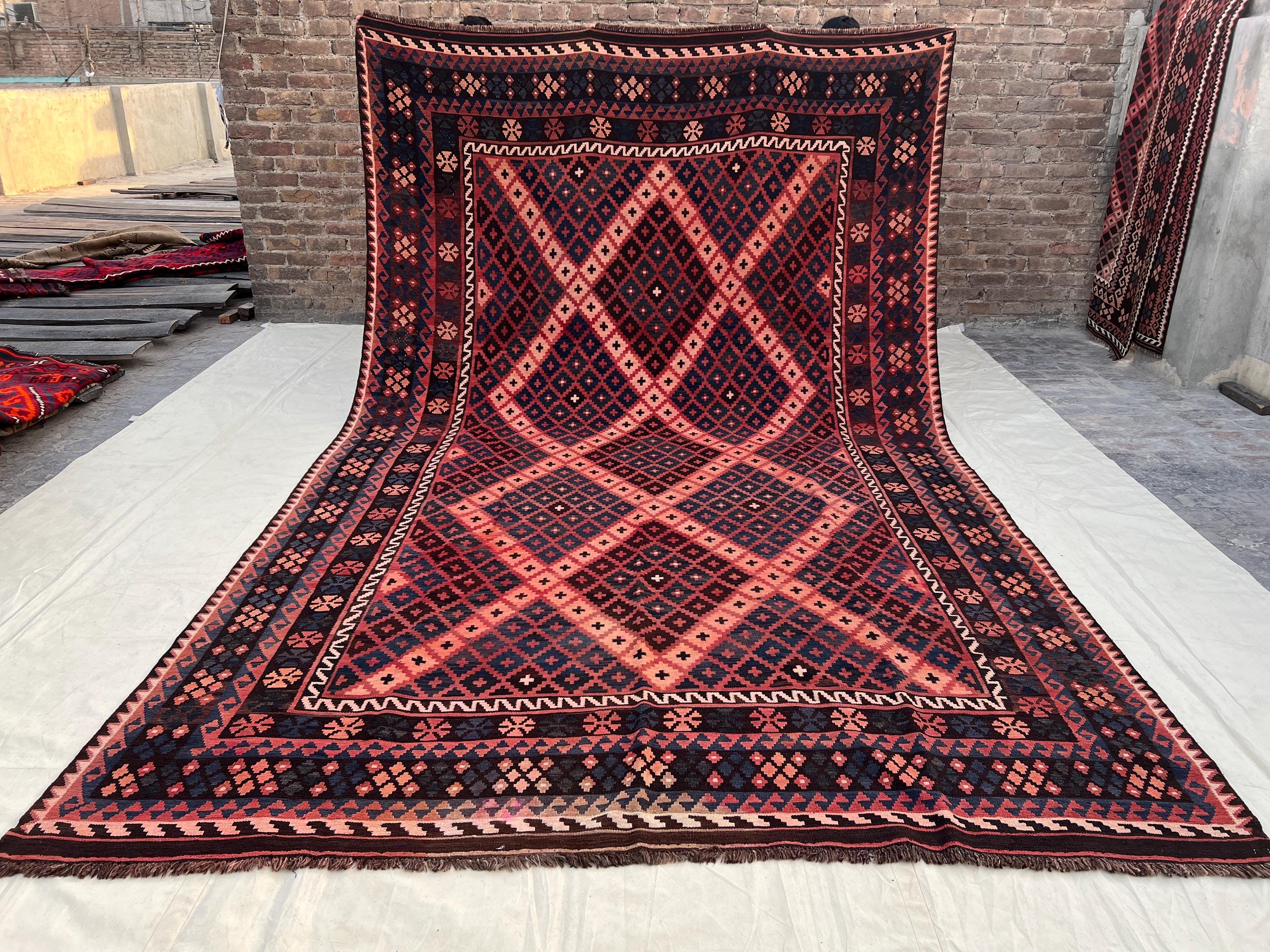 8'3x13'8フィート、アフガニスタンウールキリムラグ、ヴィンテージ