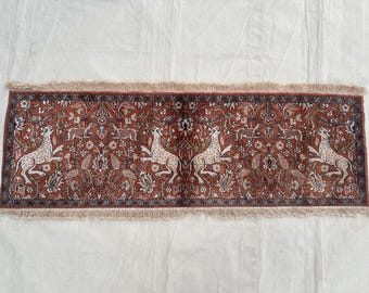 1’5x4’0 ft, Hunting scene Pictorial Rug, Wall Hanging Rug, Cozy Rug, Bohemian Style Rug, Home Decor Rug, Handmade Rug, Turkish Silk Rug