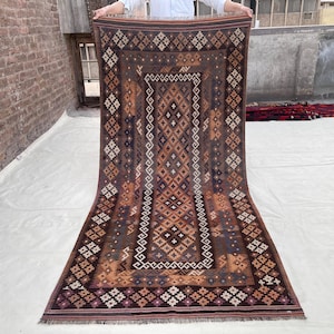 3&#39;8x8&#39;4 ft, Flachgewebe Kelim Teppich, Terrakotta Afghanischer Kelim Teppich, Vintage Terrakotta Teppich, Boho Stil Teppich, Türkischer Kelim Teppich