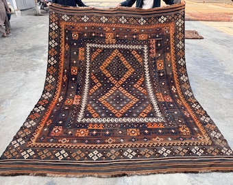 8'3x13'8フィート、アフガニスタンウールキリムラグ、ヴィンテージ