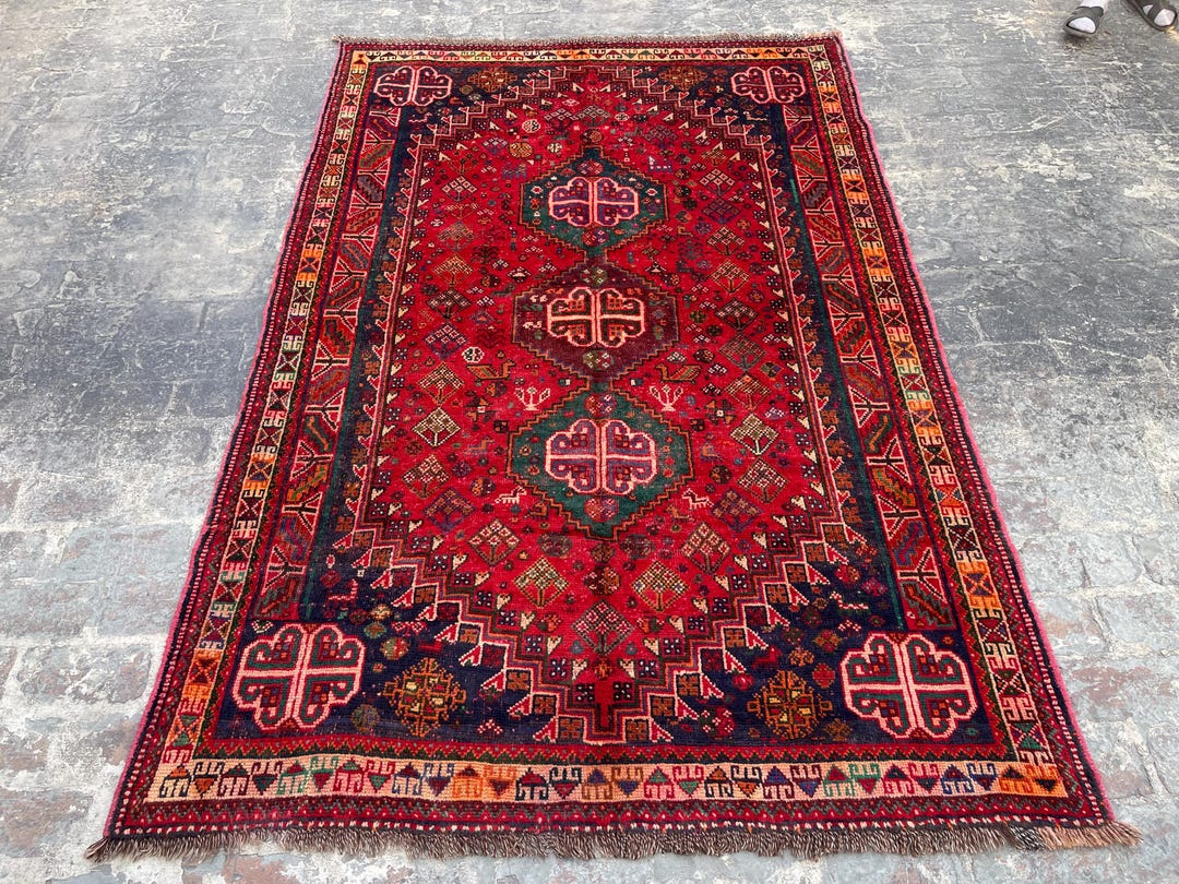 Red Turkish Style Rug 5’6x8’6 Ft Red Vintage Turkish Heriz Style Rug, Nomadic Boho Rug for ...