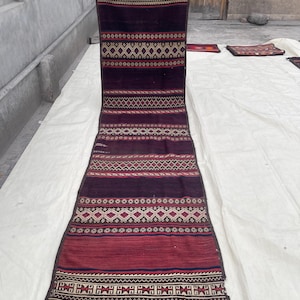 3x12 Handmade Vintage Afghan Wool Runner - Geometric Tribal Kilim Runner Rug for Stairways - Turkish Style Hallway Kilim Runner Rug Vintage