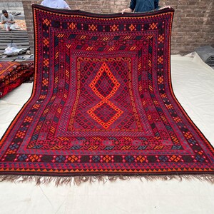 7’9x10’9 ft Handmade Vintage Kilim, Turkish Oriental Kilim for Bedroom, Flatweave Tribal Kilim Rug, Turkmen Kilim Rug, Eclectic Kilim Red
