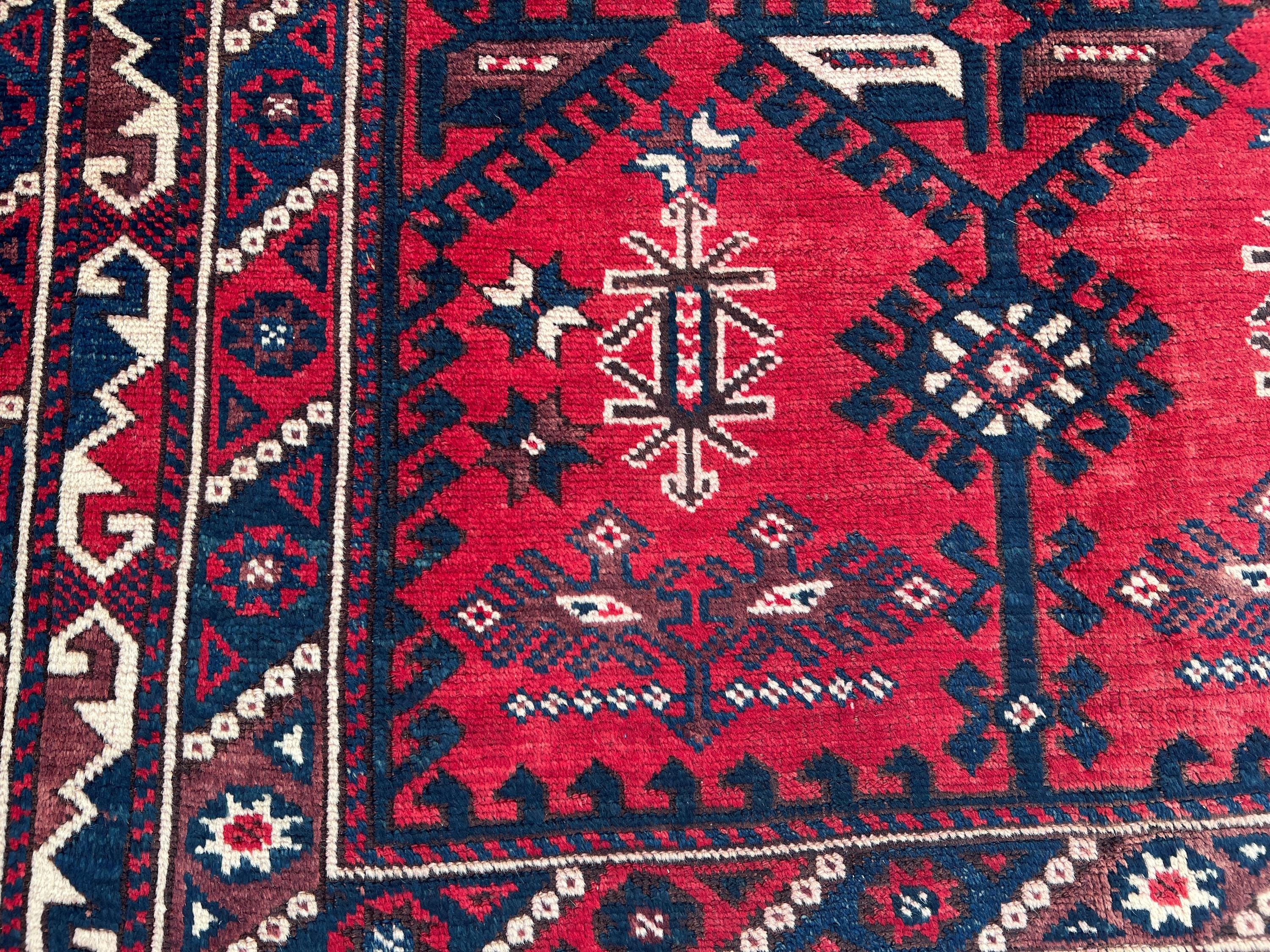 4'0x6'3フィート、幾何学模様のトルコウールラグ、オリエンタルラグ