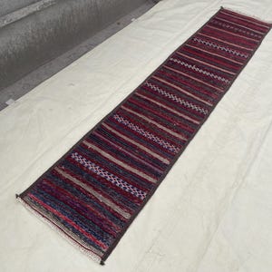 2x9 Vintage Striped Afghan Wool Kilim Runner, Faded Red Corridor Kilim Runner, Chic Boho Kilim Runner for Entryway, Tribal Kilim Runner Rug