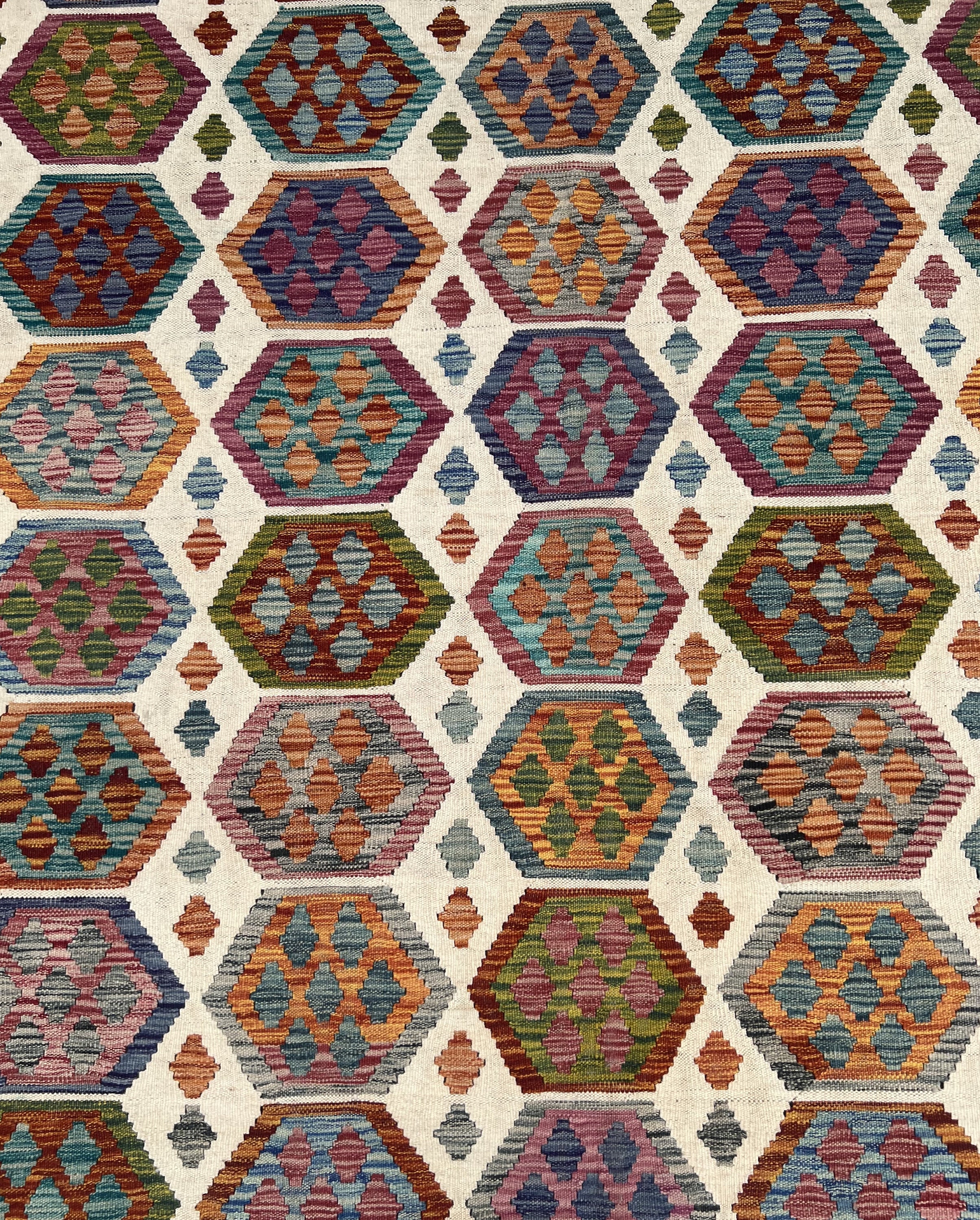 8 x 11フィートのウール製ハンドメイドのカラフルなアフガンキリムラグ