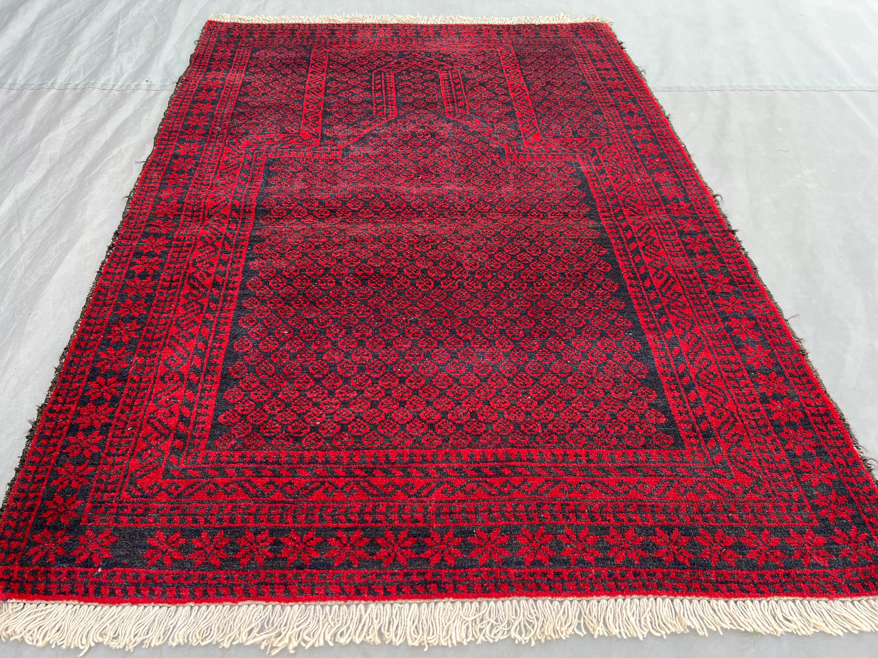 Handmade 3x4 Ft Tribal Afghan Rug, Red Navy Blue Wool Rug for Bedroom ...