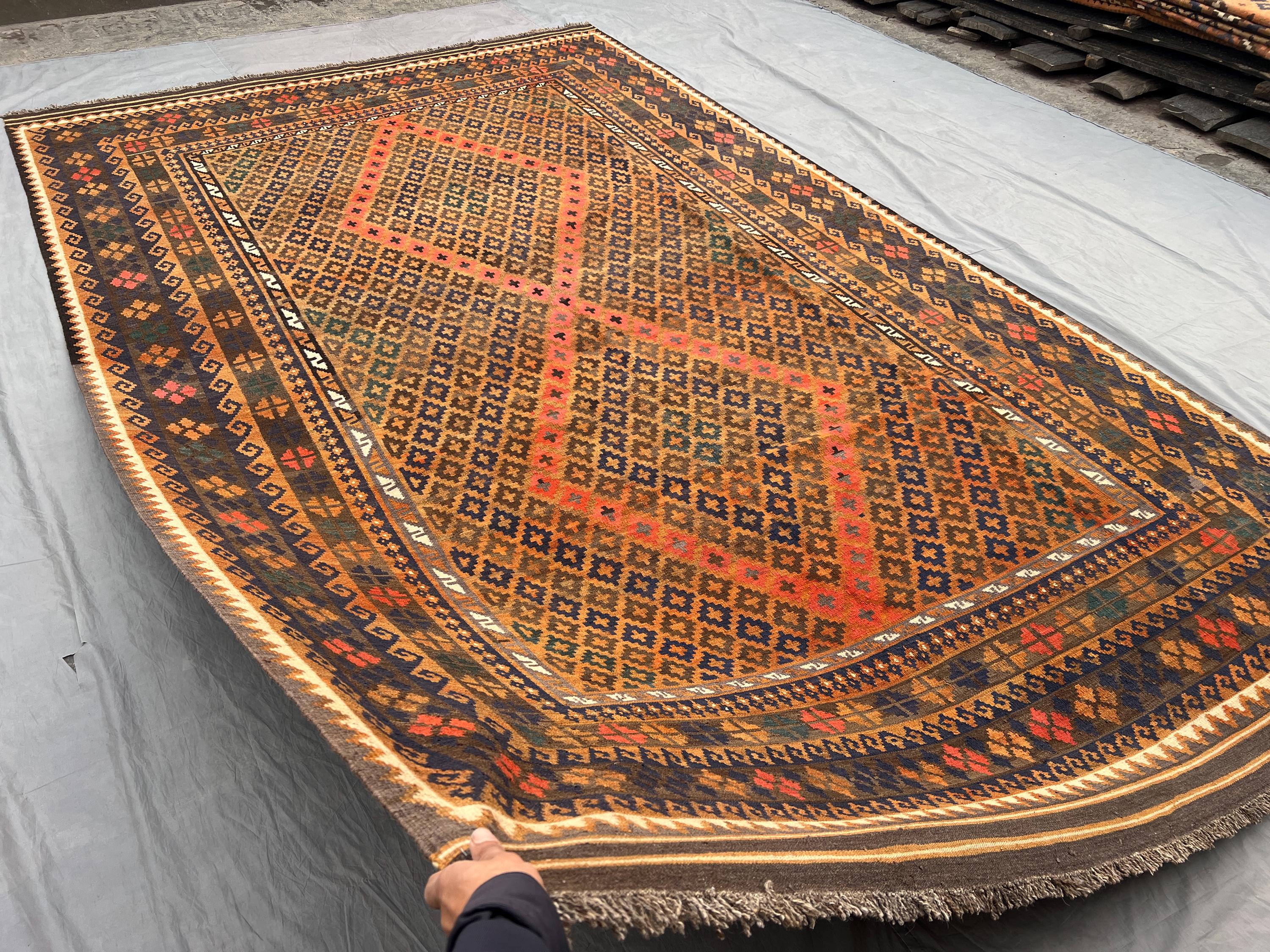 8'4x13'6フィート、トルコ風キリム、アンティークアフガニスタン平織り