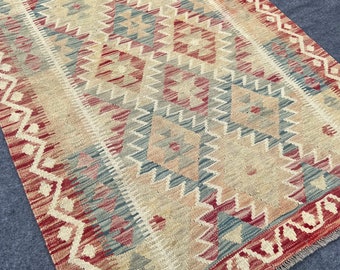 3'5x5 Afghan Handmade Rug, Kilim Rug, Afghan Kilim, Area Rug, Living Room Rug, Bedroom Rug, Wool Rug, Flatweave Rug 105x151 cm, Turkish Rug