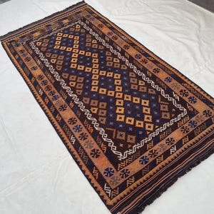 4&#39;3x8&#39;3 ft, Flachgewebe Terrakotta Teppich, Terrakotta Afghan Teppich, Afghanischer Ghelmori Kelim Teppich, Stammesteppich, Türkischen Terrakotta Teppich