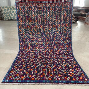 3x5 Hand knotted Blue Afghan Wool Rug for Indoor, Handmade 3x5 Wool Rug Medium Pile, Geometric Pattern Blue Wool Bedroom Rug, Turkish Rug