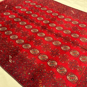 8x11 Antique Afghan Tekke Elephant Foot Rug from 1900s/ Terracotta Low Pile Handmade Wool Rug/ Oriental Rug Turkmen Tribal Rug/ Bedroom Rug