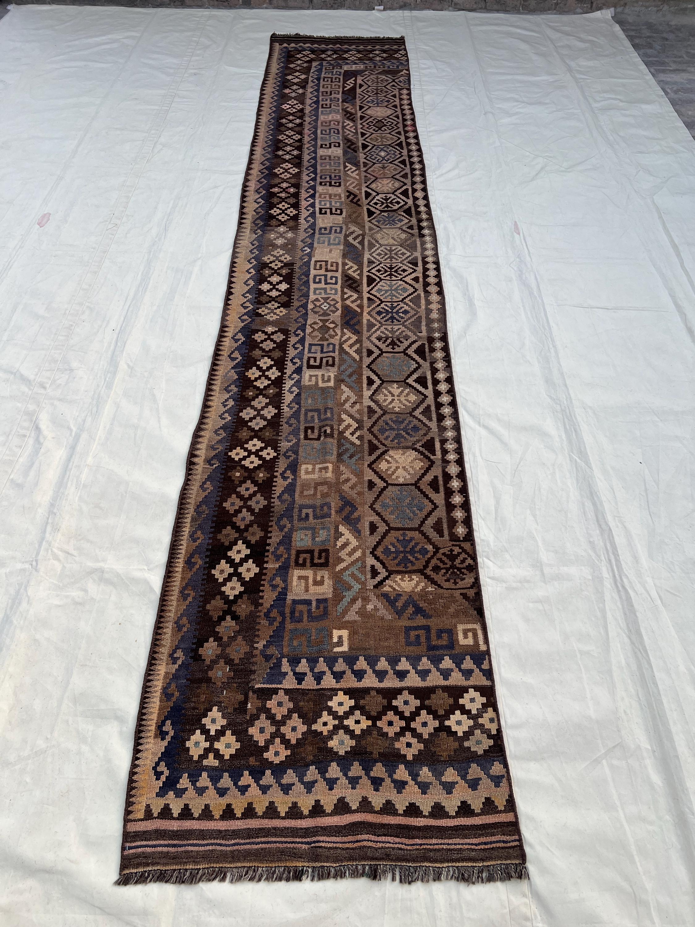 ヴィンテージ アフガニスタン キリム ランナーラグ：オーガニック