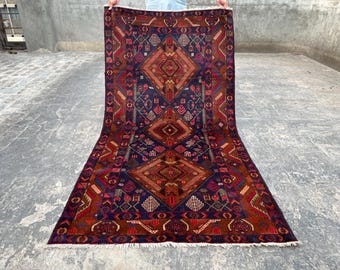 Alfombra baluchi tribal nómada de lana marrón de 1,2 x 2,3 m, alfombra tribal vintage de los años 60, alfombra baluchi de lana hecha a mano, alfombra afgana oriental antigua, 122 x 235 cm