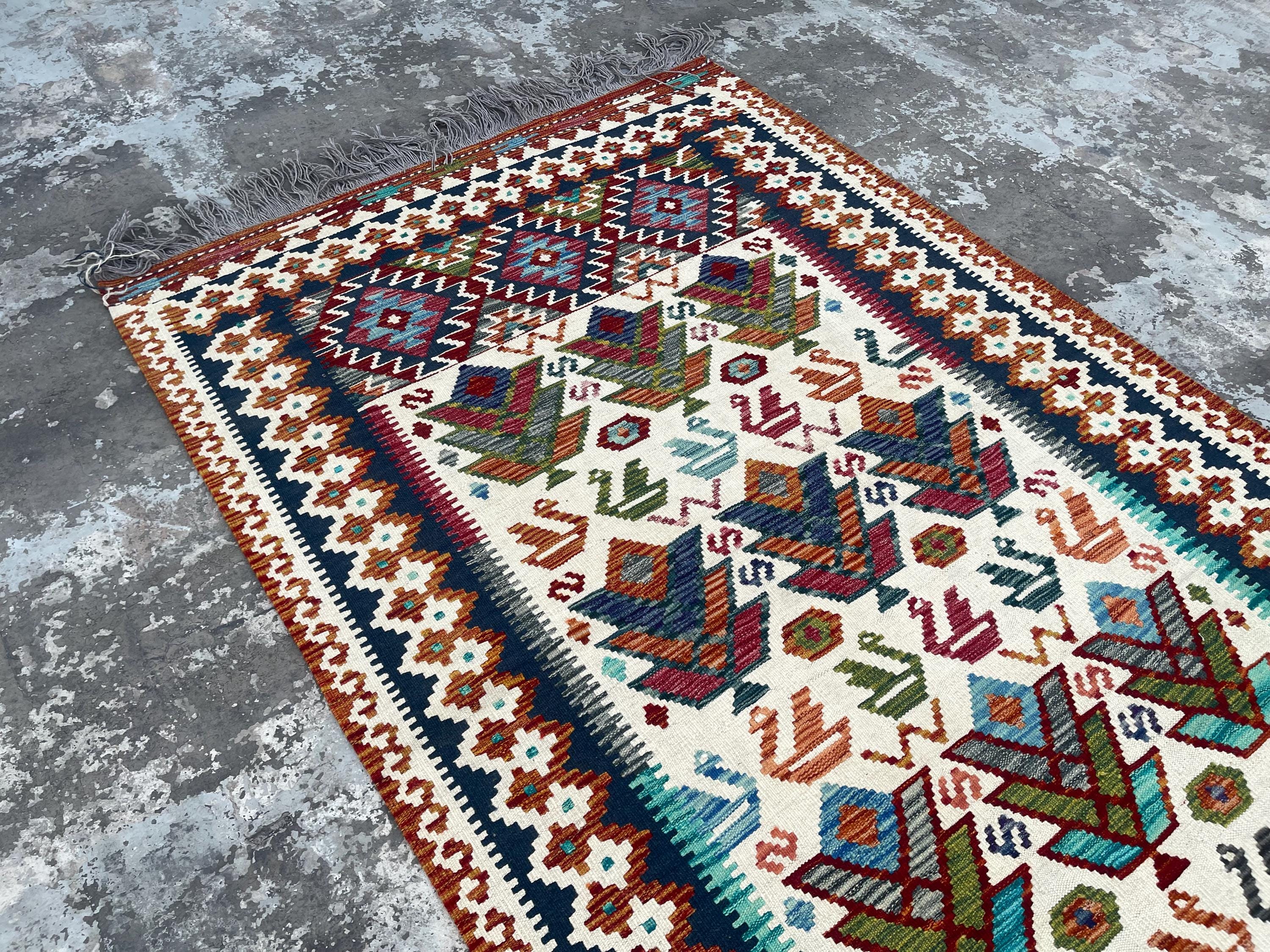 アフガンキリム　ランナー 4 x 26 フィート マルチカラー ハンドメイド アフガン ランナー ラグ