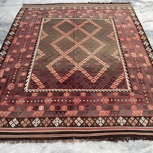 10x12’5 Oversize Kilim Rug, Afghan Handmade Kilim Rug, Vintage Afghan Kilim, Turkish Vintage Kilim, Red Oversize Flatweave Rug, Oriental Rug