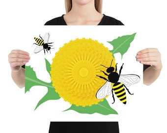 Dandelion and Bees Print Unframed