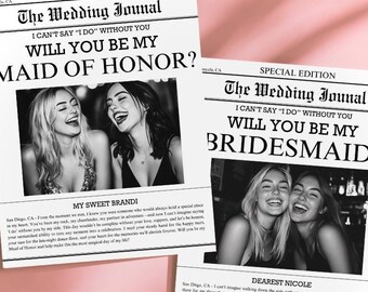 Frierikort för brudtärnor i tidning: Vintagebröllopstema (Canva-mall)