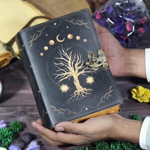 Tree of Life Leather Grimoire Journal: Blank Book of Shadows