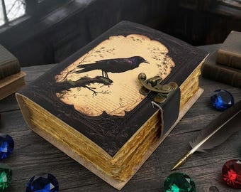 Raven Leather Journal: Gothic Grimoire, Handmade Book of Shadows