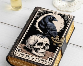 Handmade Raven Leather Grimoire: Gothic Book of Shadows, Spell Journal