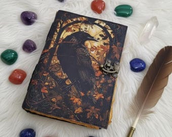 Raven lederen dagboek: Gothic Book of Shadows Grimoire - Khafra Handmade