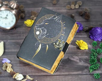 Gothic Wolf Leather Journal: Handmade Writing Notebook, Spiritual Gift