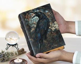 Raven Leather Grimoire: Vintage Blank Book of Shadows, 400 Pages