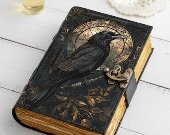 Raben Leder Grimoire Tagebuch: Gothic Buch der Schatten mit Büttenrand